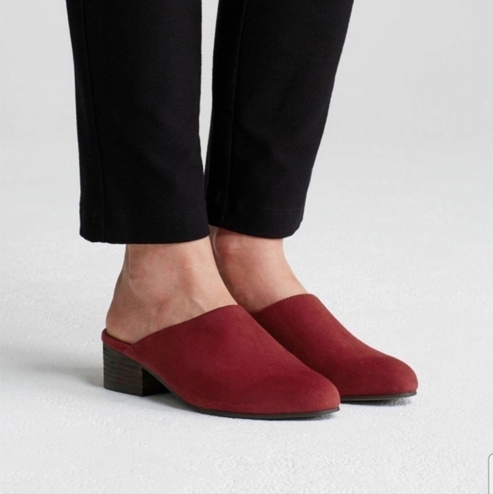 Eileen Fisher Sylvia Suede Block Heel Mules size 8